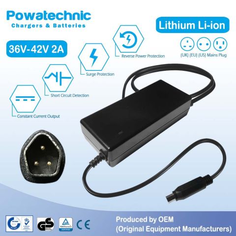 42V 3A PEN 3-pin Li-Ion Charger for 36V Phylion Battery - PCL3603013