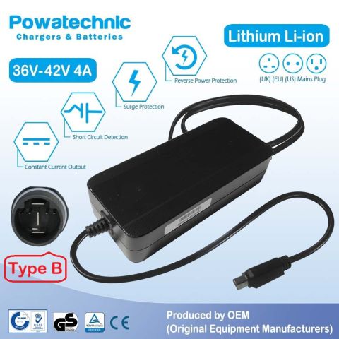 42V 4A 3-pin Li-Ion Charger for 36V Yamaha Simplo In-tube Battery - PCL3604021B
