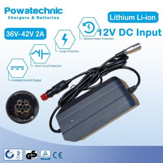 12V In-Car to 42V 2A Charger for Yamaha 4-Pin 36V Battery - PCL12-3602020