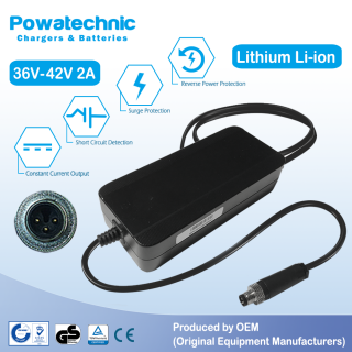42V 2A Thin 3-pin Li-Ion Charger for 36V STL Battery