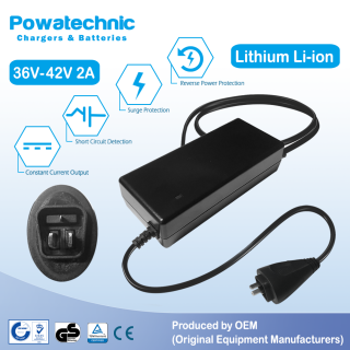 42V 2A DTA 3-pin Li-Ion Charger for 36V Battery