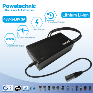 54.6V 3A Li-Ion Charger for 48V e-Bike, Scooter and more!