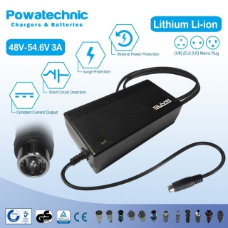 54.6V 3A RCA 10.5 Li-Ion Charger for 48V Battery - PCL4803007
